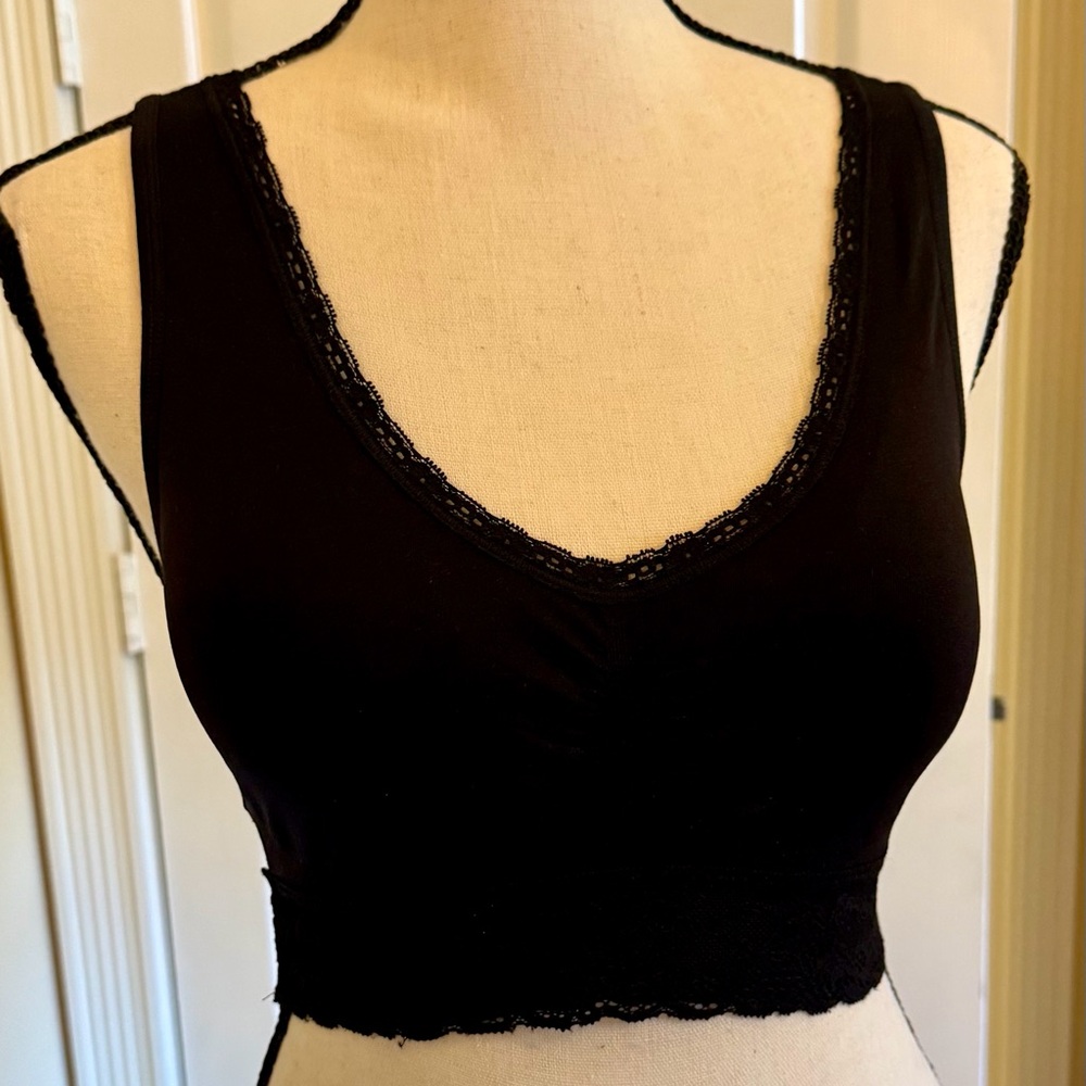 NWOT, Coobie Black Lace-Trim Comfort Bralette, Sz M